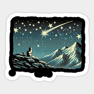 Meteor Watching Hiker Mountain Climbing Stargazing Cat Sticker